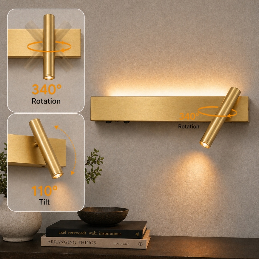 Brilagi - LED fali spotlámpa VIXON LED/3W/230V + LED/7W arany CRI 90