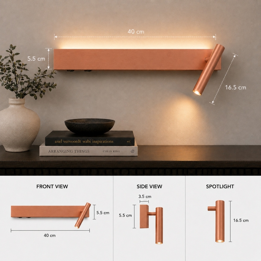 Brilagi - VIXON LED fali spotlámpa LED/3W/230V + LED/7W, bronz, CRI 90