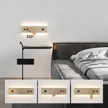 Brilagi - NOCTIS LED fali spotlámpa USB-porttal, LED/3W/230V + LED/9W, bézs