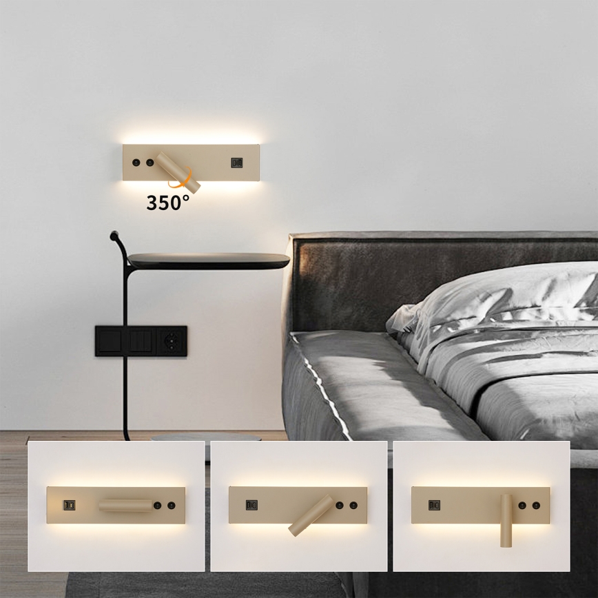 Brilagi - NOCTIS LED fali spotlámpa USB-porttal, LED/3W/230V + LED/9W, bézs