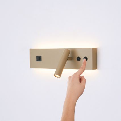 Brilagi - NOCTIS LED fali spotlámpa USB-porttal, LED/3W/230V + LED/9W, bézs