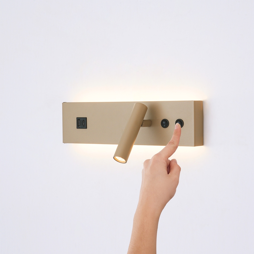 Brilagi - NOCTIS LED fali spotlámpa USB-porttal, LED/3W/230V + LED/9W, bézs
