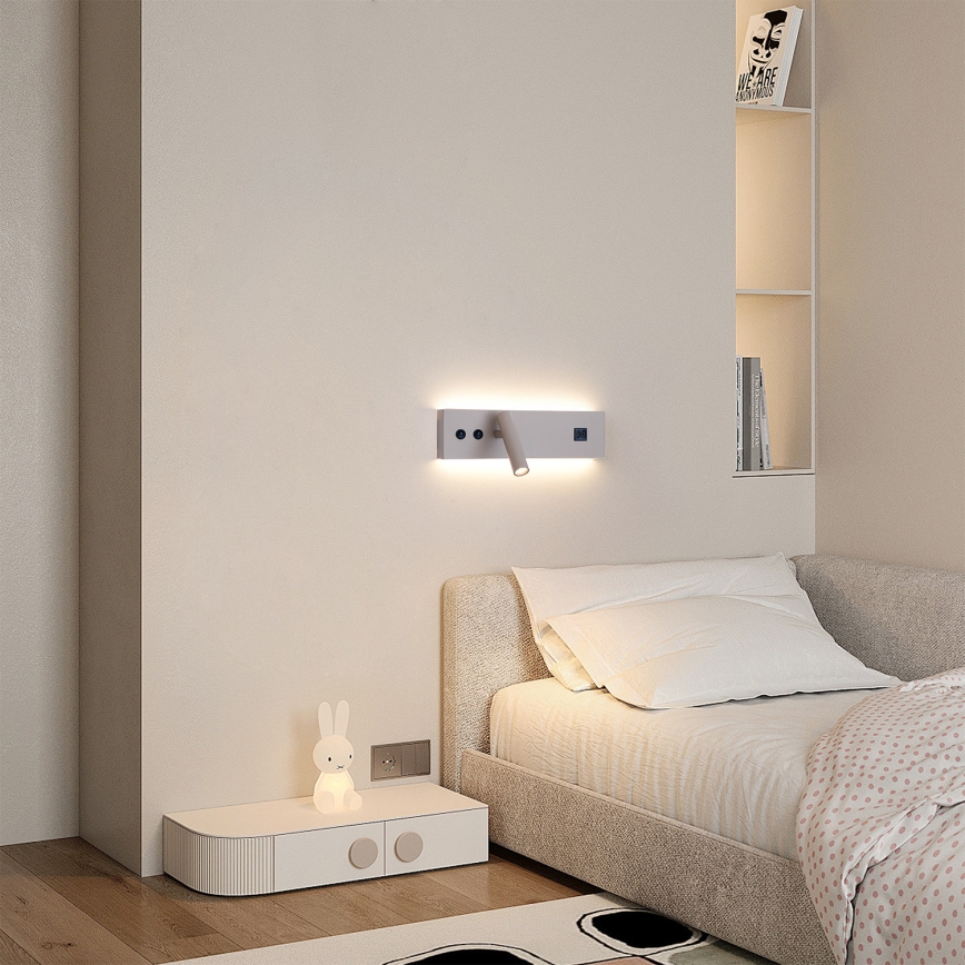 Brilagi - NOCTIS LED fali spotlámpa USB-porttal, LED/3W/230V + LED/9W, bézs