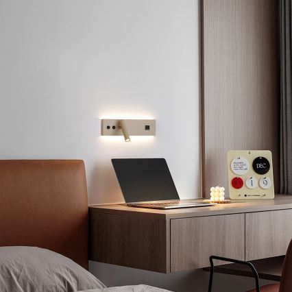 Brilagi - NOCTIS LED fali spotlámpa USB-porttal, LED/3W/230V + LED/9W, bézs