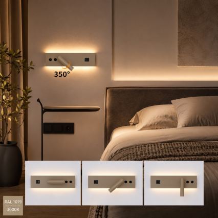 Brilagi - NOCTIS LED fali spotlámpa USB-porttal, LED/3W/230V + LED/9W, bézs
