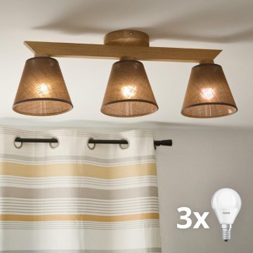 Brilagi - LED  Felületre szerelhető csillár  ANTHONY 3xE14/40W/230V tölgy/barna