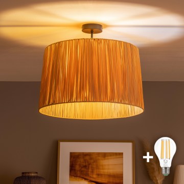 Brilagi - LED felületre szerelhető csillár CERIA BOHO 1xE27/60W/230V Ø 50 cm fekete/raffia