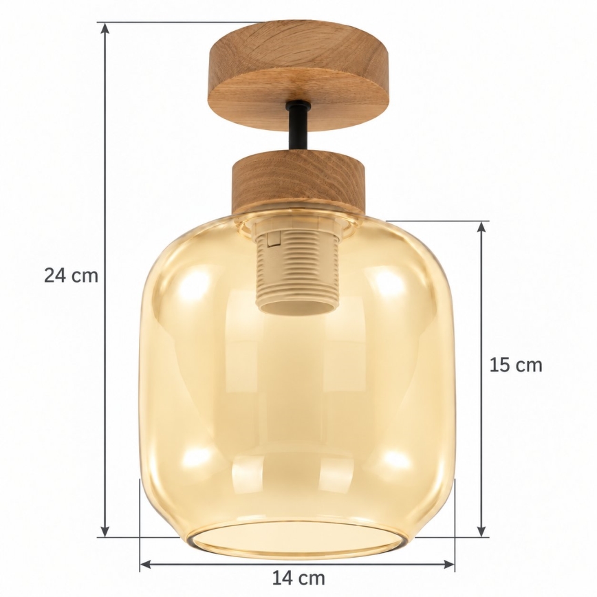 BRILAGI - LED Felületre szerelt csillár RETRO GLASS 1xE27/60W/230V Ø 14 cm tölgy/füstös bézs