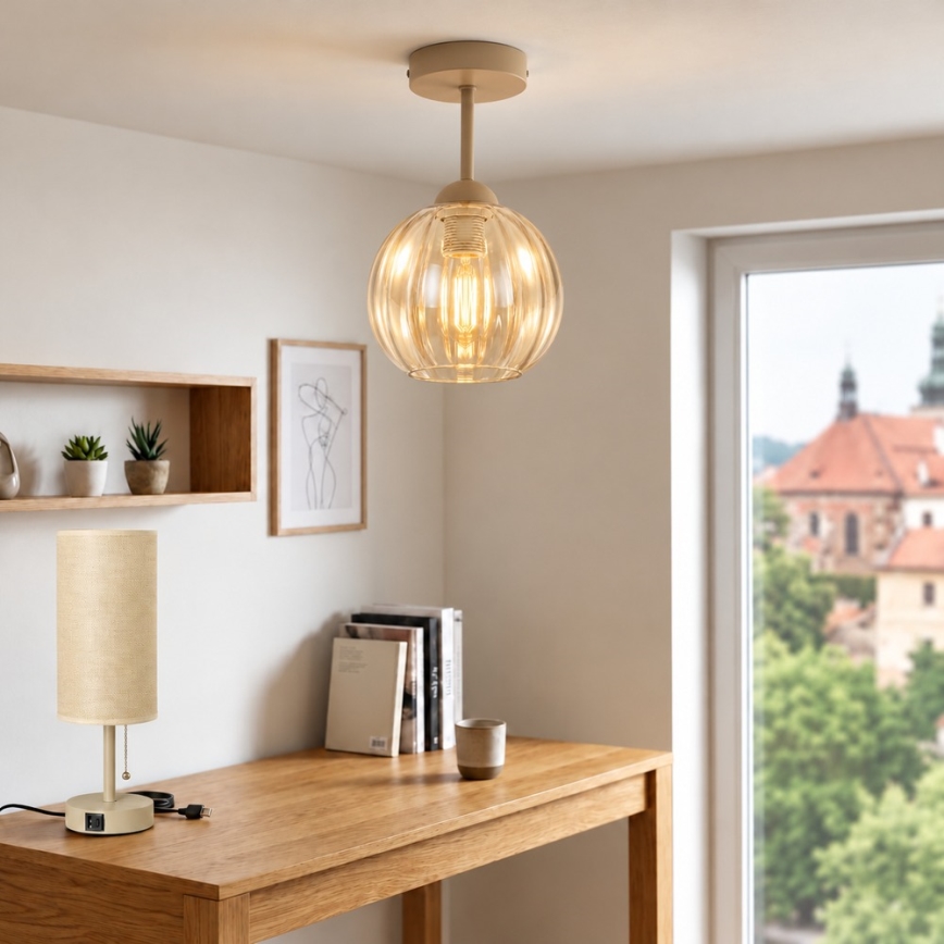 BRILAGI - LED felületre szerelt csillár RETRO GLASS 1xE27/60W/230V átm. 18 cm bézs/füstös bézs