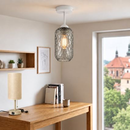 BRILAGI - LED felületre szerelhető csillár RETRO GLASS 1xE27/60W/230V Ø 14 cm fehér/füstszürke