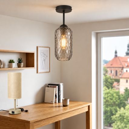 BRILAGI - LED Felületre szerelt csillár RETRO GLASS 1xE27/60W/230V átm. 14 cm fekete/füstszürke