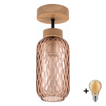 BRILAGI - LED felületre szerelhető csillár RETRO GLASS 1xE27/60W/230V átm. 14 cm tölgy/füstös barna