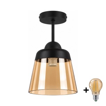 BRILAGI - LED Felületre szerelhető csillár RETRO GLASS 1xE27/60W/230V átm. 15,5 cm fekete/füstös bézs
