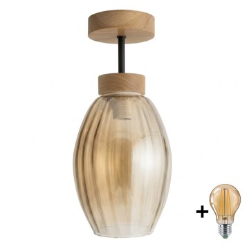BRILAGI - LED Felületre szerelhető csillár RETRO GLASS 1xE27/60W/230V átm. 17 cm tölgy/füstös bézs