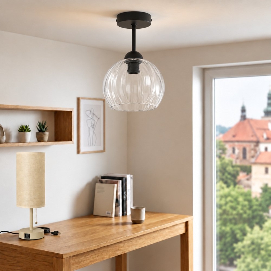BRILAGI - LED felületre szerelhető csillár RETRO GLASS 1xE27/60W/230V Ø 25 cm fekete/átlátszó