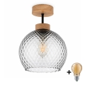 BRILAGI - LED Felületre szerelhető csillár RETRO GLASS 1xE27/60W/230V Ø 25 cm tölgy/füstszürke