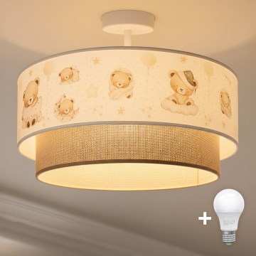 Brilagi-LED Felületre szerelhető gyerek plafonlámpa BOBO 1xE27/60W/230V átm. 40 cm fehér/bézs/maci