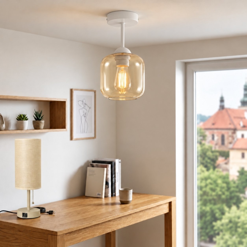 BRILAGI - LED felületre szerelhető csillár RETRO GLASS 1xE27/60W/230V átm. 14 cm fehér/füstös bézs