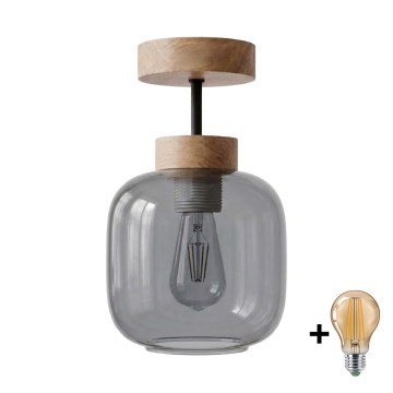 BRILAGI - LED felületre szerelhető mennyezeti lámpa RETRO GLASS 1xE27/60W/230V átm. 14 cm tölgy/füstszürke
