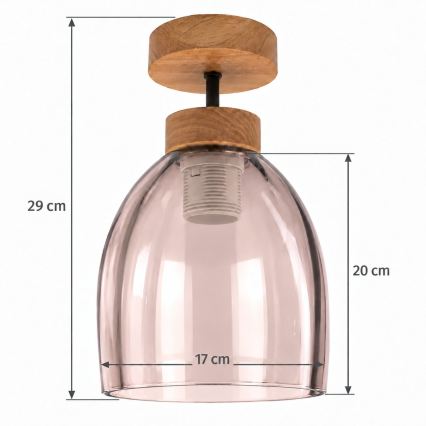 BRILAGI - LED felületre szerelhető csillár RETRO GLASS 1xE27/60W/230V átm. 17 cm tölgy/füstös bézs