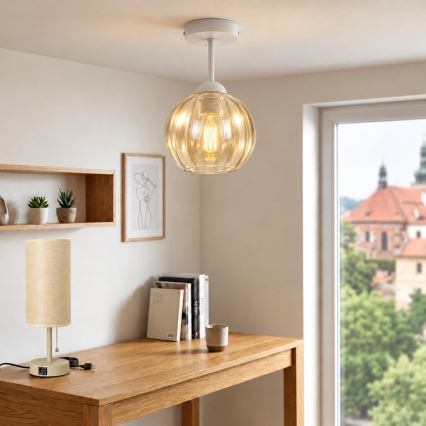 BRILAGI - LED Felületre szerelhető csillár RETRO GLASS 1xE27/60W/230V átm. 18 cm fehér/füstös bézs