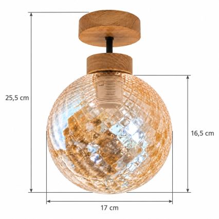 BRILAGI - LED Felületre szerelt csillár RETRO GLASS 1xE27/60W/230V átm. 17 cm tölgy/füstös bézs