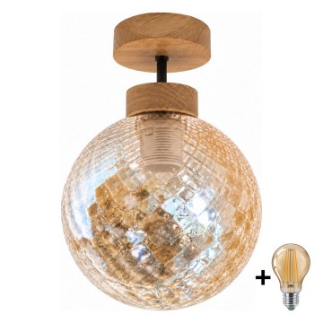 BRILAGI - LED Felületre szerelt csillár RETRO GLASS 1xE27/60W/230V átm. 17 cm tölgy/füstös bézs