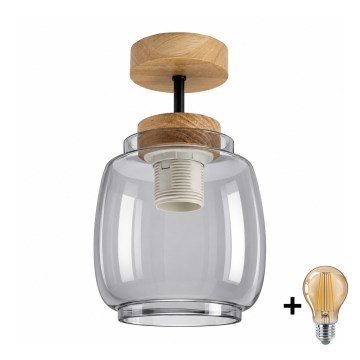 BRILAGI - LED felületre szerelt csillár RETRO GLASS 1xE27/60W/230V átm. 26 cm tölgy/füstszürke