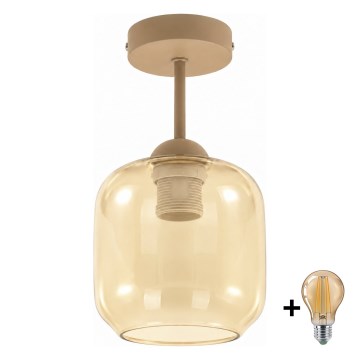 BRILAGI - LED felületre szerelt csillár RETRO GLASS 1xE27/60W/230V Ø 14 cm bézs/füstös bézs