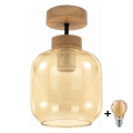 BRILAGI - LED Felületre szerelt csillár RETRO GLASS 1xE27/60W/230V Ø 14 cm tölgy/füstös bézs