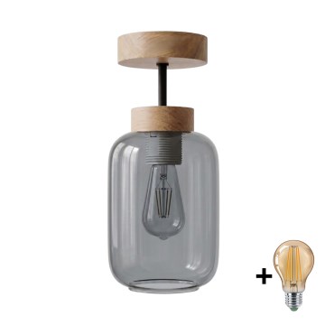 BRILAGI - LED felületre szerelt csillár RETRO GLASS 1xE27/60W/230V Ø 14 cm tölgy/füstszürke