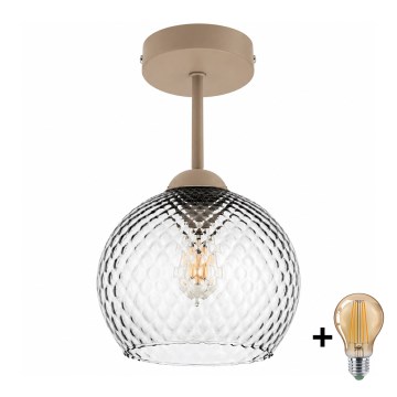 BRILAGI - LED felületre szerelt csillár RETRO GLASS 1xE27/60W/230V Ø 18 cm bézs/füstszürke