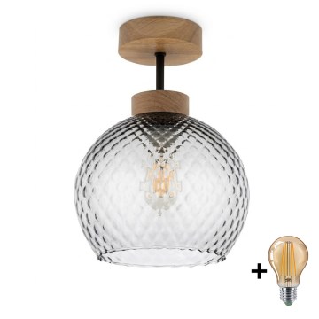 BRILAGI - LED felületre szerelt csillár RETRO GLASS 1xE27/60W/230V Ø 18 cm tölgy/füstszürke