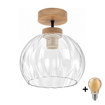 BRILAGI - LED felületre szerelt csillár RETRO GLASS 1xE27/60W/230V Ø 25 cm tölgy/átlátszó
