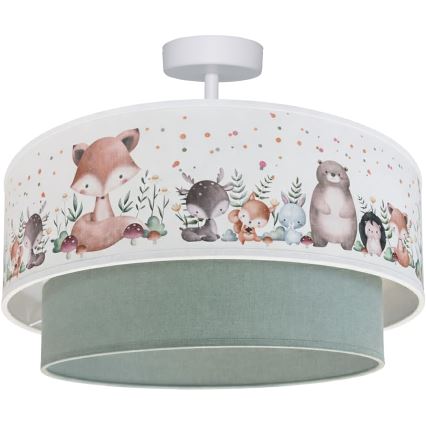 Brilagi - LED gyermek felületre szerelt csillár BOBO 1xE27/10W/230V átm. 40 cm fehér/zöld/állatmintás