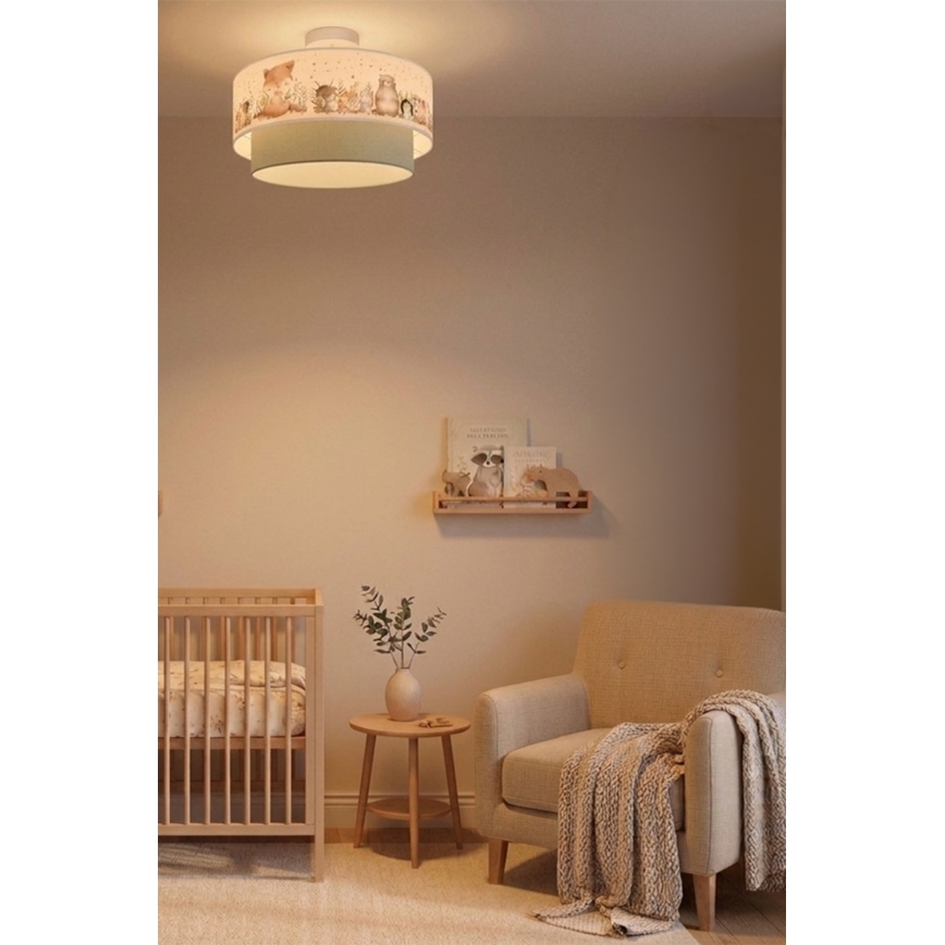 Brilagi - LED gyermek felületre szerelt csillár BOBO 1xE27/10W/230V átm. 40 cm fehér/zöld/állatmintás