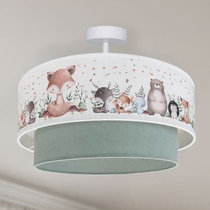 Brilagi - LED gyermek felületre szerelt csillár BOBO 1xE27/10W/230V átm. 40 cm fehér/zöld/állatmintás