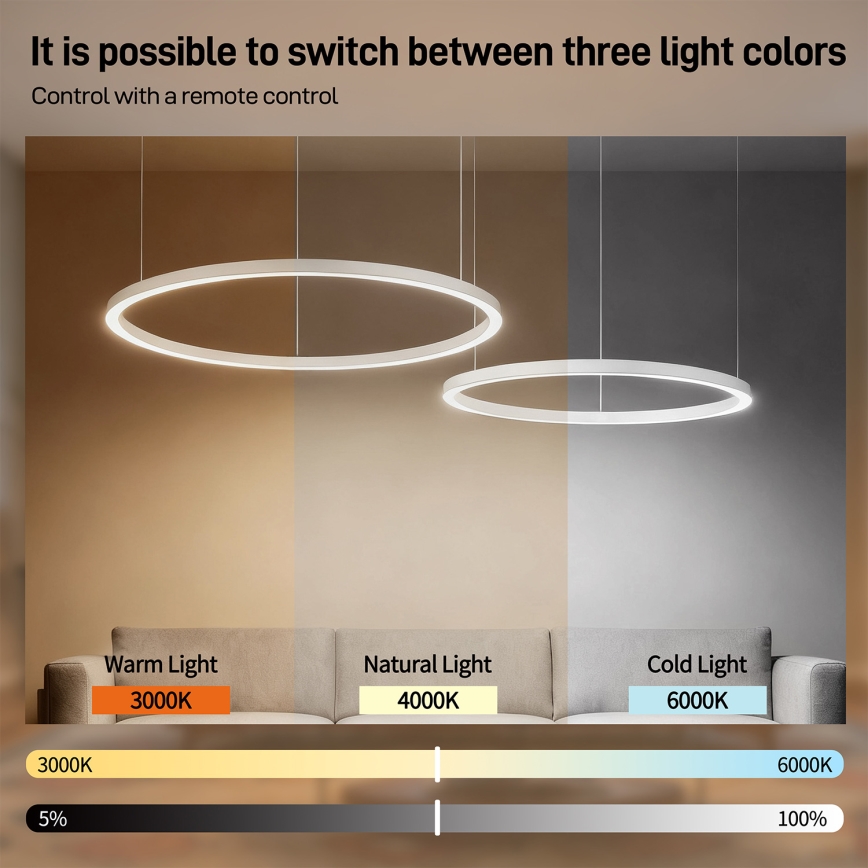 Brilagi - PORTOFINO LED fényerőszabályozható csillár kábelen LED/98W/230V 3000-6000K fehér + távirányító