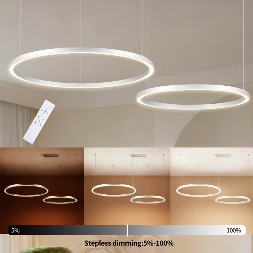 Brilagi - LED Fényerőszabályozható kábellel függesztett csillár PORTOFINO LED/98W/230V 3000-6000K ezüstszínű + távirányító