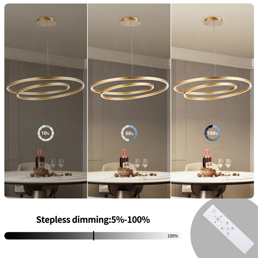 Brilagi - LED fényerőszabályozható (dimmelhető) kábelen függesztett csillár TWISTER LED/105W/230V 3000-6000K átm. 100 cm aranyszínű + távirányítóval