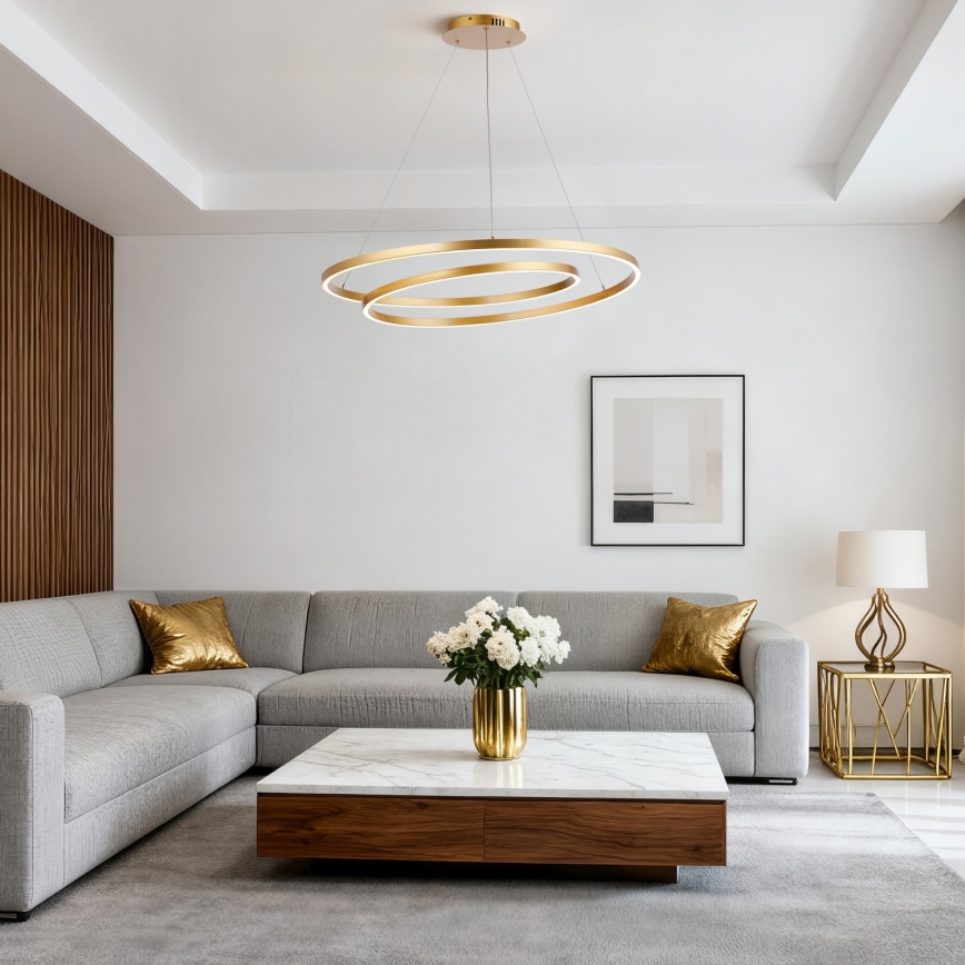 Brilagi - LED fényerőszabályozható (dimmelhető) kábelen függesztett csillár TWISTER LED/105W/230V 3000-6000K átm. 100 cm aranyszínű + távirányítóval