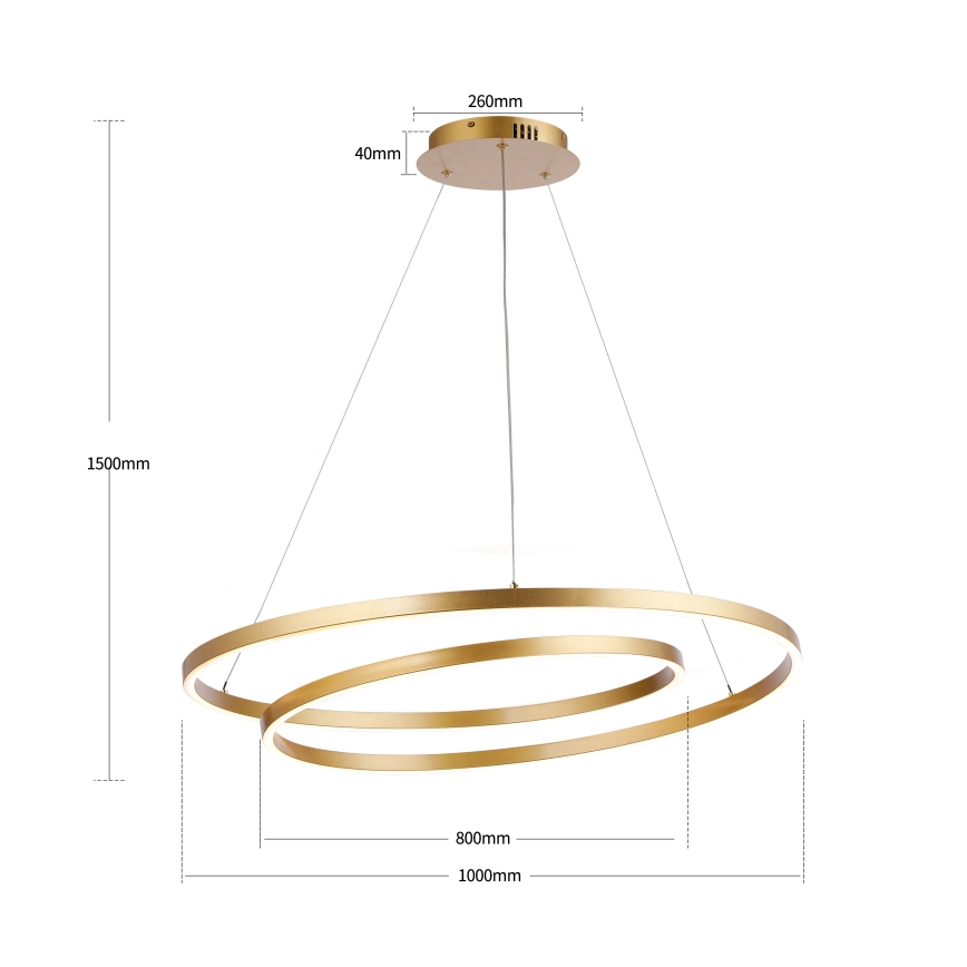 Brilagi - LED fényerőszabályozható (dimmelhető) kábelen függesztett csillár TWISTER LED/105W/230V 3000-6000K átm. 100 cm aranyszínű + távirányítóval