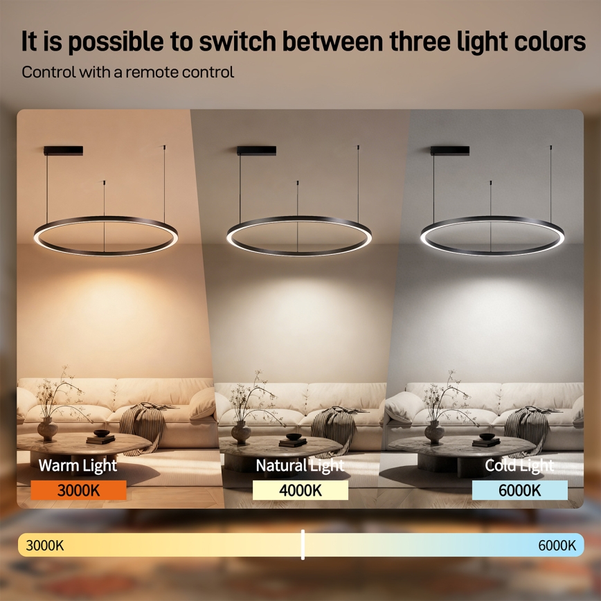 Brilagi - PORTOFINO fényerőszabályozható LED függeszték kábelre LED/60W/230V 3000-6000K átm. 80 cm fekete + távirányítóval