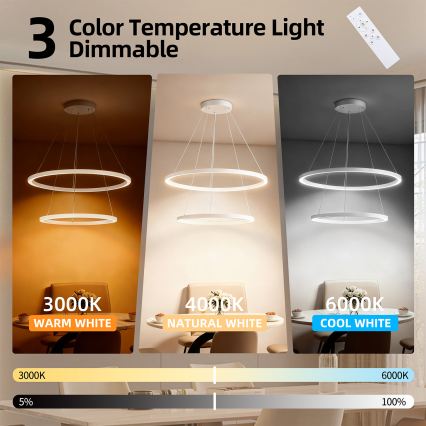 Brilagi - dimmelhető, kábeles LED csillár PORTOFINO LED/98W/230V 3000–6000K Ø80 cm fehér + távirányító