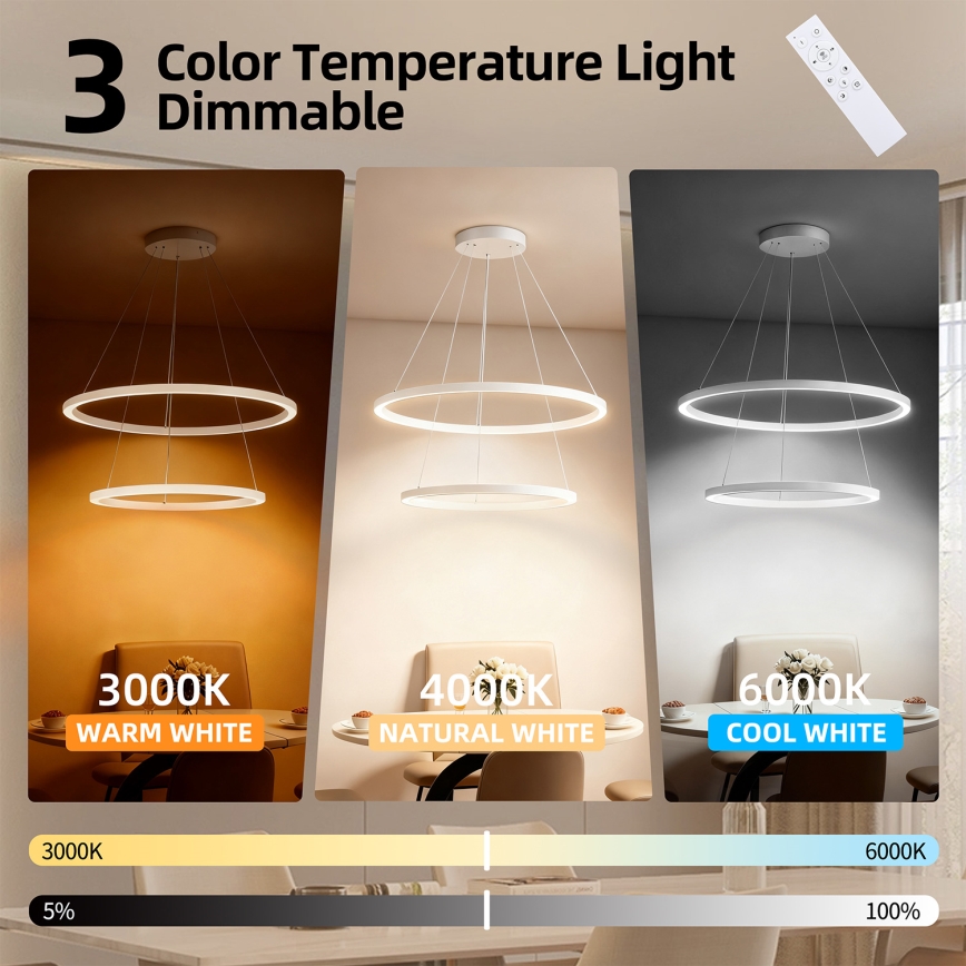 Brilagi - dimmelhető, kábeles LED csillár PORTOFINO LED/98W/230V 3000–6000K Ø80 cm fehér + távirányító