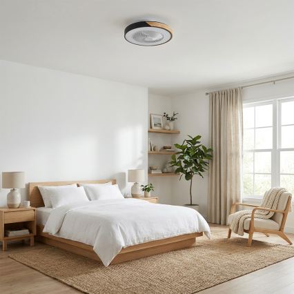 Brilagi - LED fényerőszabályozható mennyezeti lámpa ventilátorral LED/30W/230V 3000-6500K átmérő 50 cm fekete/tölgy + távirányító