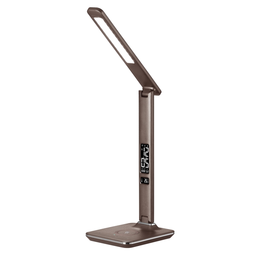 Brilagi - LED fényerőszabályozható asztali lámpa QI vezeték nélküli töltéssel és USB REGINA LED/8,5W/230V barna