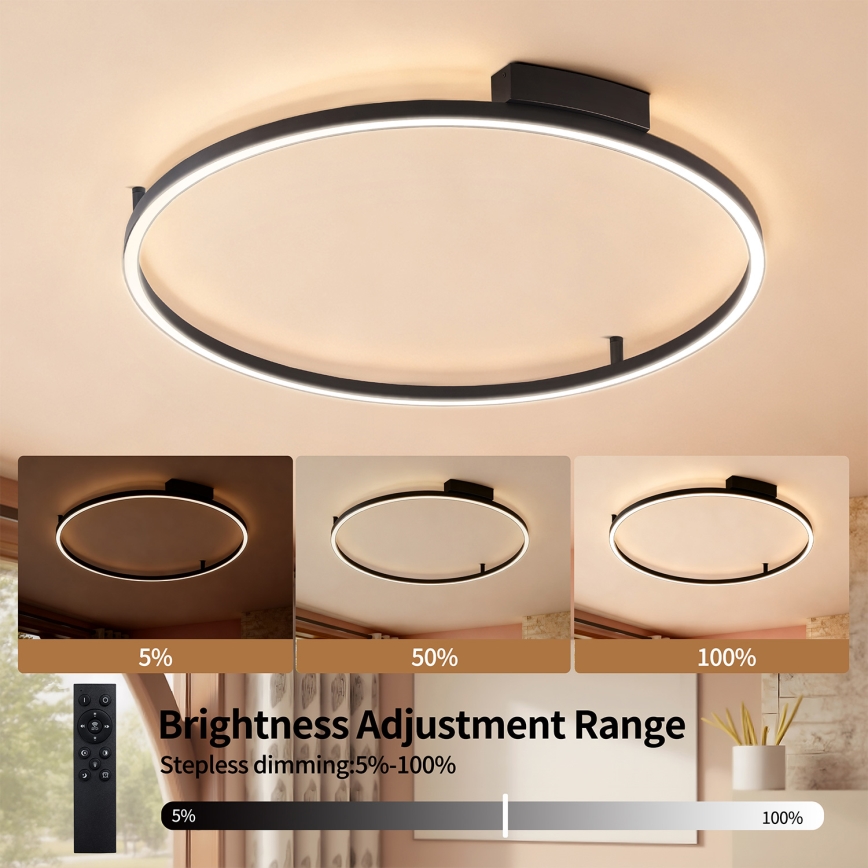 Brilagi - PORTOFINO LED/60W/230V fényerőszabályozható mennyezeti lámpa 3000-6000K átm. 80 cm fekete + távirányító