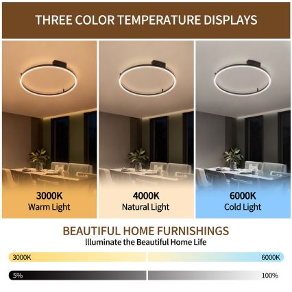 Brilagi - PORTOFINO LED/60W/230V fényerőszabályozható mennyezeti lámpa 3000-6000K átm. 80 cm fekete + távirányító