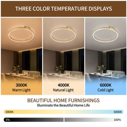 Brilagi - LED dimmelhető mennyezeti lámpatest PORTOFINO LED/60W/230V 3000-6000K átm. 80 cm aranyszínű + távirányító